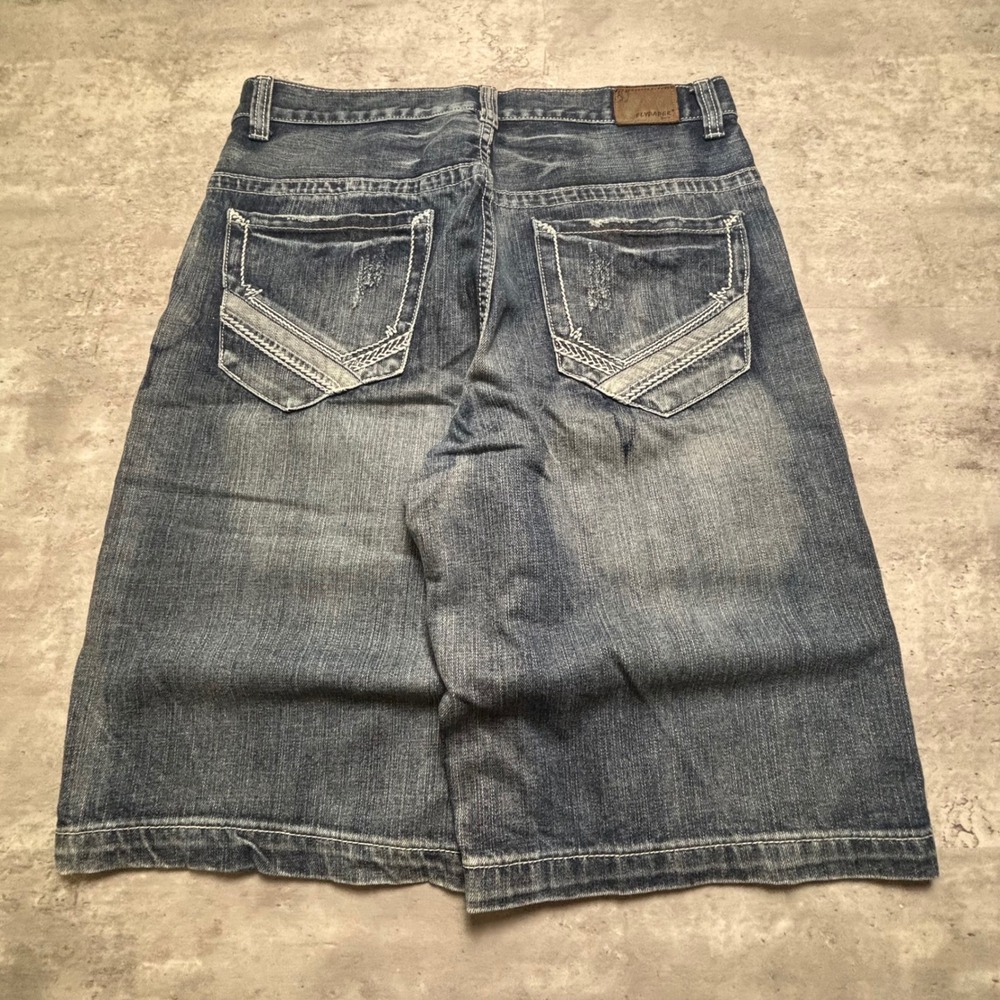 Flypaper Denim Shorts Thirty Four Blue Y2K Baggy Skater Contrast Stitch